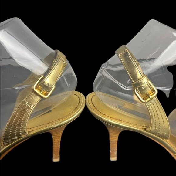 Rare Louis Vuitton Gold Slingback Sandals w/3.5” Stacked Wood Heel Size 38/US 7 - Picture 15 of 15
